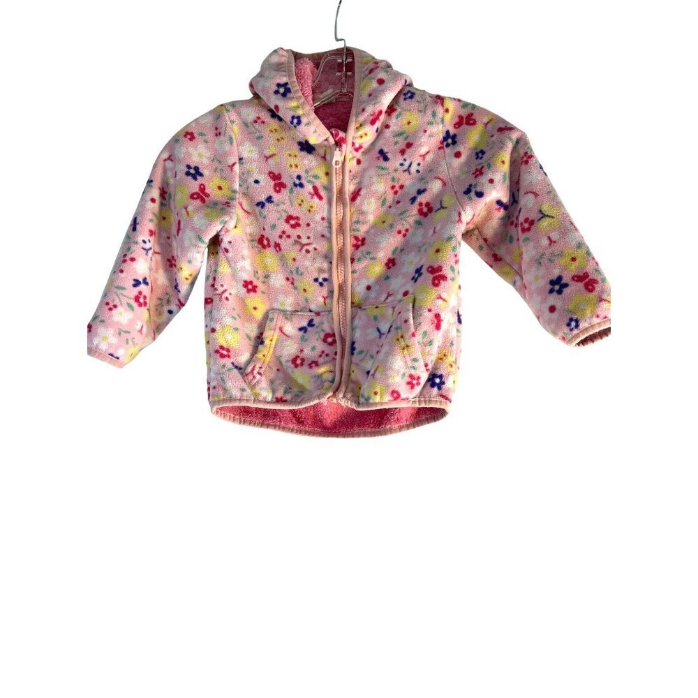 110 Toddler Girls Hoodie Jacket Pink Multicolored Full Zip Fleece Lined Pockets